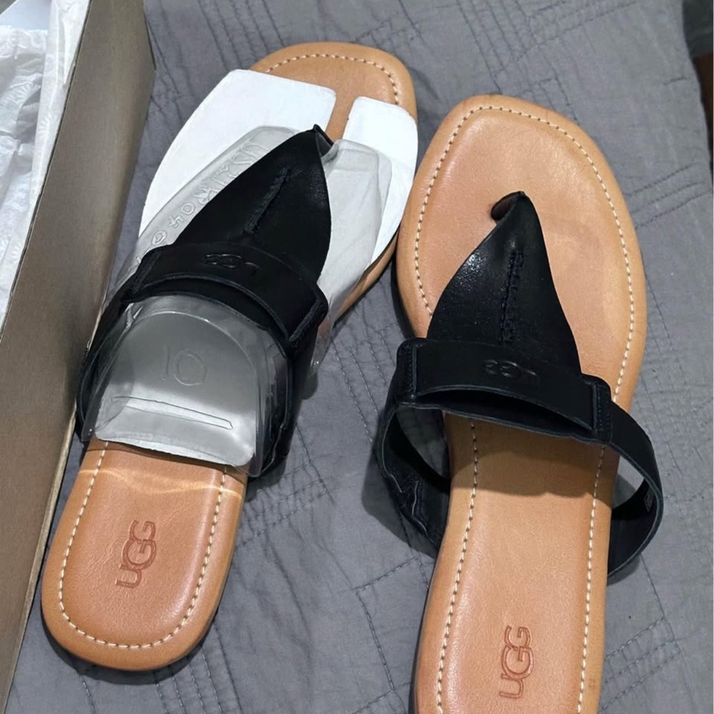 UGG Black Leather Women's Sandals